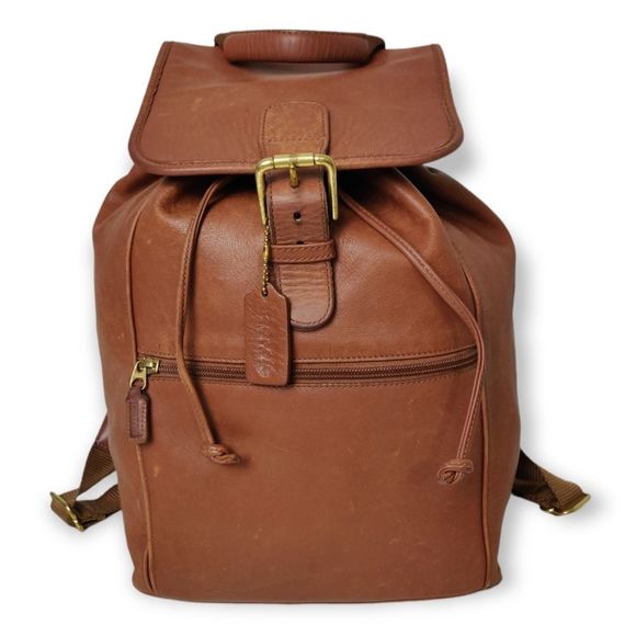 ?XL COACH TAN BROWN GENUINE LEATHER BACKPACK SHOULDER BAG CARRY ALL main image 9